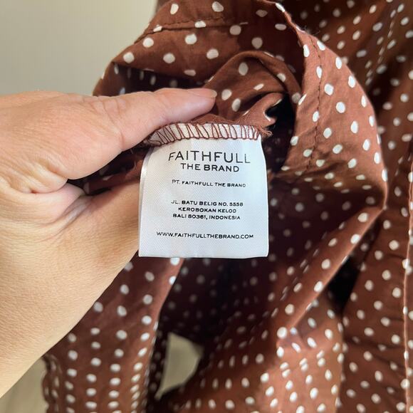 Faithfull the Brand Eryn Mini Dress Brown & White Polka Dot Puff Sleeve Sz 4 - Picture 8 of 12